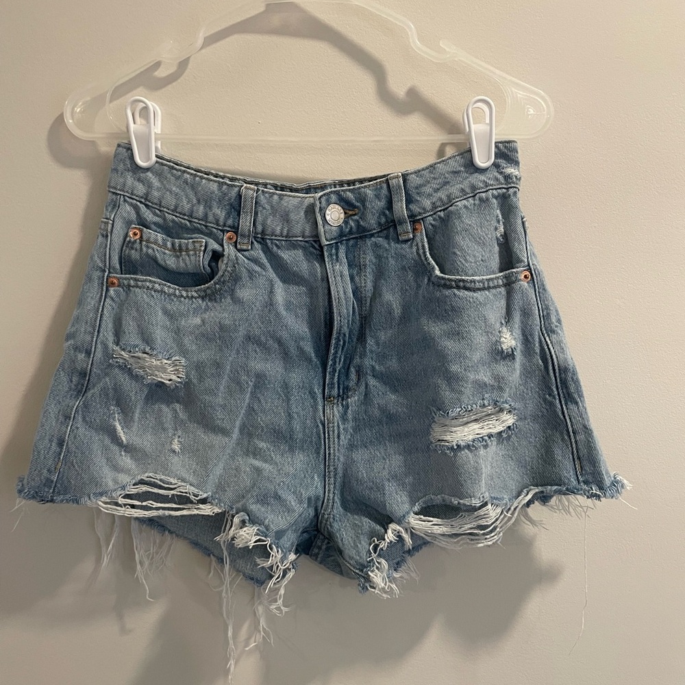 Light Blue Distressed Denim High-Waist Women's Shorts